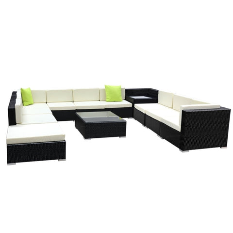 Gardeon 12PC Outdoor Furniture Sofa Set Wicker Garden Patio Lounge FF-SOFA-BK-12PC-ABCDE-N