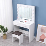 Fidel Vanity Set with Cushioned Stool and Lighted Mirror- White V264-TAB-716C-WHE-NA-1