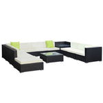 Gardeon 12PC Outdoor Furniture Sofa Set Wicker Garden Patio Lounge FF-SOFA-BK-12PC-ABCDE-N