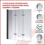 3 Fold Black Folding Bath Shower Screen Door Panel 1300mm x 1400mm 831511