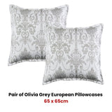 Bianca Pair of Olivia Grey European Pillowcases V442-BCA-PILLOWC-OLIVIA-GREY-EU