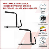 Pair Kayak Storage Rack Hanger Supporter Carrier Surfboard Holder Wall Bracket V63-837311