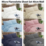 Kingtex Micro Flannelette Sheet Set 40 cm Wall Denim Single V442-KIT-SHEETS-MF2019-DENIM-SB