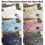 Kingtex Micro Flannelette Sheet Set 40 cm Wall Denim Queen V442-KIT-SHEETS-MF2019-DENIM-QS