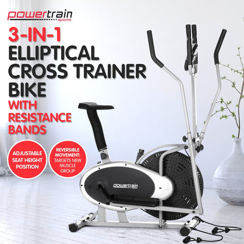 Powertrain 3-in-1 Elliptical Cross Trainer Exercise Bike with Resistance Bands ECT-XDA-011