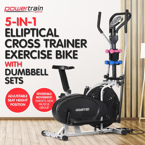 Powertrain 5-in-1 Elliptical Cross Trainer Bike with Dumbbell Sets ECT-XDA-050
