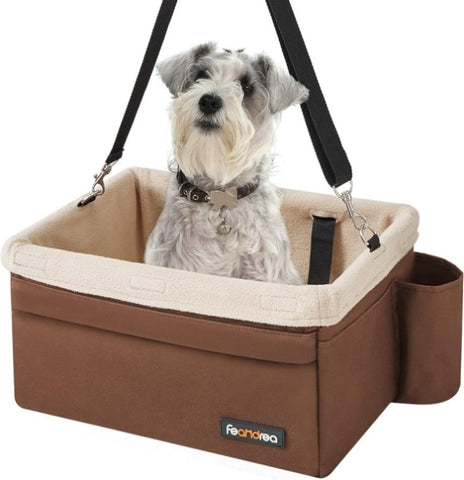 Feandrea Dog Car Seat Adjustable Straps Washable Liner 4 Pockets Brown and Beige V227-3309641004061