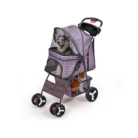 PaWz Large Pet Stroller Dog Cat Carrier Plaid ST1002-PLAID