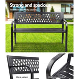 Gardeon Outdoor Garden Bench Seat Steel Outdoor Furniture 2 Seater Park Black GB-STEEL-XG202-BK