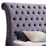 Queen Size Sleigh Bedframe Velvet Upholstery Grey Colour Tufted Headboard And Footboard Deep V43-BED-ELS-QGR