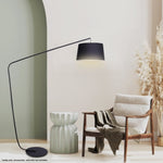 Sarantino Metal Arc Floor Lamp in Black Finish with Linen Taper Shade LMP-MLM-447