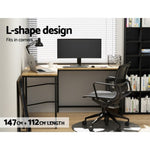 Artiss Computer Desk L-Shape CPU Stand Oak 147CM MET-DESK-L-003-OAK