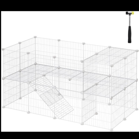 SONGMICS Metal Wire Two-Story Pet Playpen with Zip Ties White V227-8498641000001