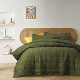 Vintage Design Homewares Olive French Linen Coverlet Set King V442-HIN-COVERLETS-FRENCHLINEN-OLIVE-KI