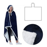 Adult Men Women Open Blanket Hoodie Poncho with Sherpa Fleece Reverse Navy V442-ABR-BLANKET-OPENHOODIEPLAIN-NAVY-SH