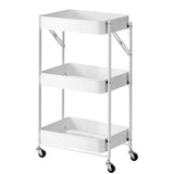 SOGA 3 Tier Steel White Foldable Kitchen Cart Multi-Functional Shelves Portable Storage Organizer KITCHENXY012