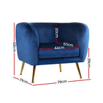 Artiss Armchair Lounge Arm Chair Sofa Accent Armchairs Chairs Couch Velvet Navy UPHO-B-ARM8962-NA