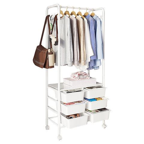 Metal Open Wardrobe Modern Storage Cabinet Tall Clothes Drawers Hanger Coat Rack V63-838301