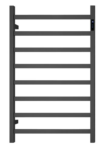 Premium Matte Black Heated Towel Rack with LED- 8 Bars, Square Design, AU Standard, 1000x620mm Wide V549-10062SQUARELEDBLACK