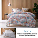 Accessorize Amara Washed Cotton Printed Reversible Quilt Cover Set King V442-HIN-QUILTCS-COTTONAMARA-BLUE-KI