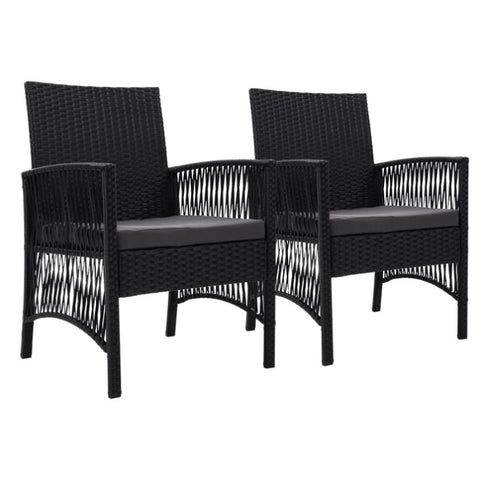 Gardeon 2PC Outdoor Dining Chairs Patio Furniture Wicker Lounge Chair Garden ODF-CHAIR-HARP-BK-2X