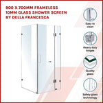 900 x 700mm Frameless 10mm Glass Shower Screen By Della Francesca V63-831071