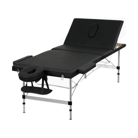 Zenses Massage Table 85cm Portable 3 Fold Aluminium Beauty Bed Black MT-ALUM-GA301-BK-85