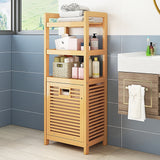 Bamboo 2-in-1 Laundry Hamper Side Table with 2 Shelves and Clothes Basket V63-838291