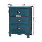 Artiss Bedside Table 3 Drawers Vintage - THYME Blue ST-CAB-B-VIN3D-BU