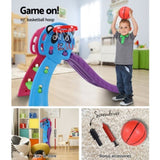 Keezi Kids Slide Set Basketball Hoop Indoor Outdoor Playground Toys 100cm Blue KPS-SLIDE-PANDA-BU