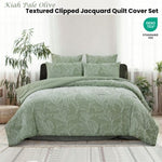 Ardor Kiah Pale Olive Textured Clipped Jacquard Quilt Cover Set Queen V442-INT-QUILTCS-KIAH-PALEOLIVE-QS