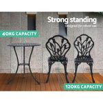 Gardeon 3PC Outdoor Setting Bistro Set Chairs Table Cast Aluminum Patio Furniture Tulip Black GB-CALU-3PC-XG1018-BK