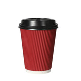 500 Pcs 12oz Disposable Takeaway Coffee Paper Cups Triple Wall Take Away w Lids AF1116-500-RD