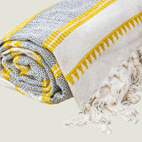 Woven Jacquard Tassel Natural Yellow Stripe Bed Sofa Throw 127 x 152 cm V262-CI- STK-571YGS