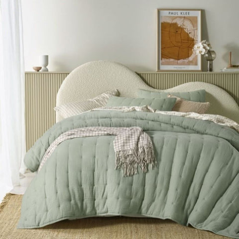 Vintage Design Homewares 3 Piece Hugo Cotton Gauze Quilted Comforter Set Sage King V442-HIN-COMFORTER-HUGO-SAGE-KI