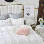 Ruffles Textured Jacquard Super King Size white Duvet Quilt Cover Set V493-JH-01-SK