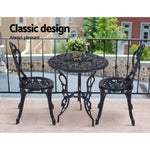 Gardeon 3PC Outdoor Setting Bistro Set Chairs Table Cast Aluminum Rose Black GB-CALU-3PC-XG1015-BK