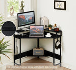 L-Shaped Desk with Built-In Charging Station, Black V178-100044