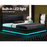 Artiss Bed Frame King Size LED Gas Lift Black LUMI BFRAME-E-LUMI-K-BK-ABC