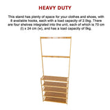 Large Wooden 5 Tiers Hat Coat Stand Clothes Shoe Rack Hanger Hooks Shelf Storage V63-840271