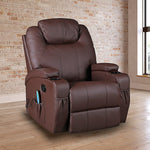 Brown Massage Sofa Chair Recliner 360 Degree Swivel PU Leather Lounge 8 Point Heated V63-834001