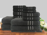 14pc classic dobby stripe cotton towel set 650gsm charcoal V517-AM14PC-CHA