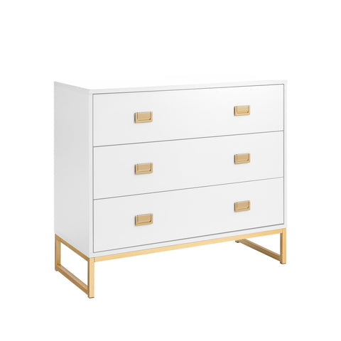 Sarantino Amara Chest of Drawers Tallboy Dresser - White/Gold CHE-90L-05-WHG