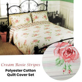 Cream Rosie Stripes Polyester Cotton Quilt Cover Set Queen V442-ABR-QUILTCS-ROSIESTRIPES-CREAM-QS