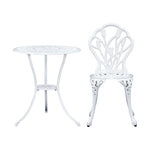 Gardeon 3PC Outdoor Setting Bistro Set Chairs Table Cast Aluminum Patio Furniture Tulip White GB-CALU-3PC-XG1018-WH