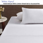 Accessorize White Piped Hotel Deluxe Cotton Sheet Set Queen V442-HIN-SHEETS-HOTELPIPED-WHITE-QS