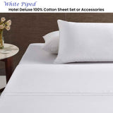 Accessorize White Piped Hotel Deluxe Cotton Sheet Set King V442-HIN-SHEETS-HOTELPIPED-WHITE-KI