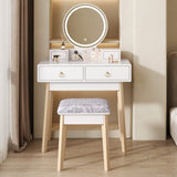 Dressing Vanity Table Stool Set with Make-up LED Lighted Mirror-White V264-TAB-708C-WHE-NA-1