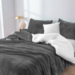 2 in 1 teddy sherpa duvet cover set and blanket king charcoal V517-TSDCB-K-CHA