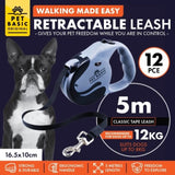 Pet Basic 12PCE 5m Retractable Leash Sturdy Lock Safety System 8-12kg Dog V293-269136-12